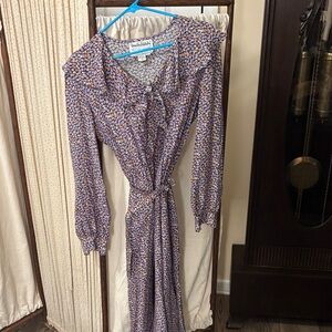 FABULOUS VINTAGE Diane Von Furstenberg Purple Floral Long Sleeve Midi Dress